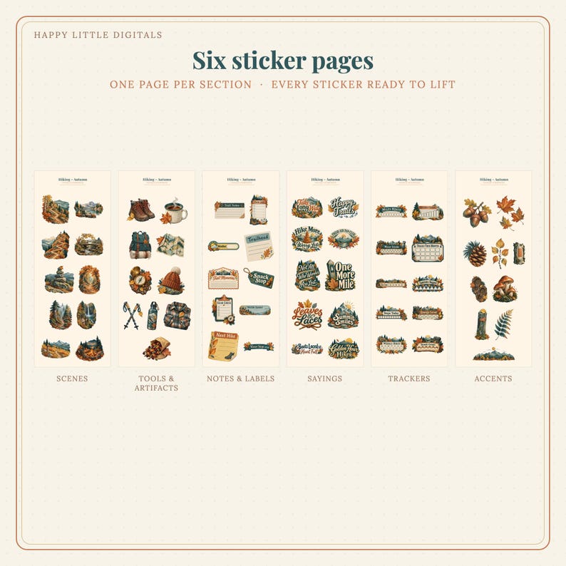 Digital Stickers - Hiking - Autumn | Vintage Storybook | Goodnotes | PNGs image 6