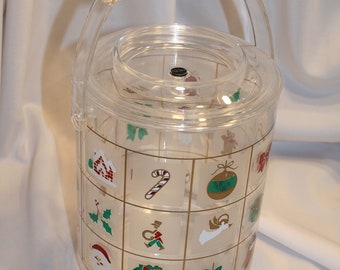 Culver "Encounters" Ice Bucket, Liner & Lid, Clear Lucite / Holiday Decor, 1980s, Very Nice Condition