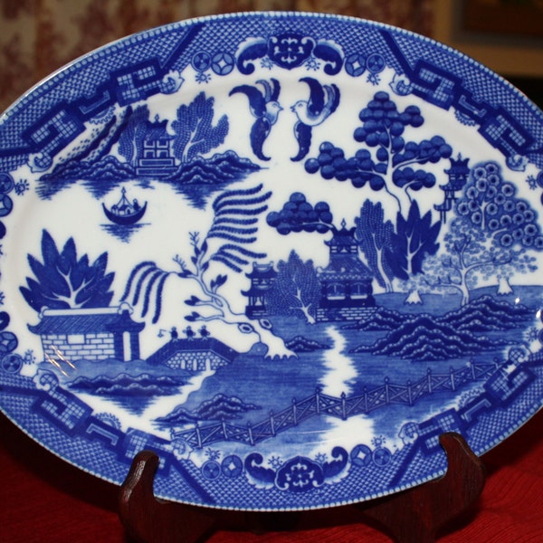 Beautiful & Vintage, Blue Willow Oval Platter, Japan, Perfect Condition, 1950s