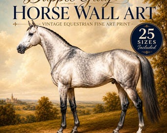 Dapple Gray Horse Wall Art, Vintage Equestrian Print, Horse Lover Gift, Classic Horse Painting, Printable Wall Decor, Instant Download