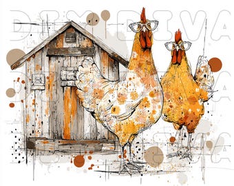 Primitive Farmhouse Craft| Chicken Prints for Wall Art| Printable, Sublimation, Decoupage, Cans, Rustic Farmhouse Crafts