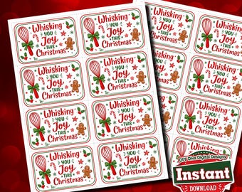 Whisking You Joy This Christmas Tag, Christmas Favor Tag Printable Teacher Gift Tag Co-Worker Gift Tag, Kitchen Themed Christmas Gift Kraft