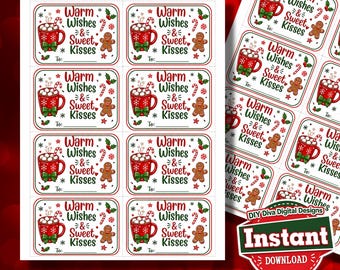 Warm Wishes and Sweet Kisses, Christmas Favor Tag Printable Teacher Gift Tag Co-Worker Gift Tag, Kitchen Themed Christmas Gift Kraft