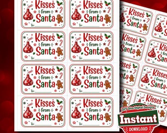 Kisses From Santa Gift Tag, Christmas Favor Tag Printable Teacher Gift Tag Co-Worker Gift Tag, Kitchen Themed Christmas Gift Kraft