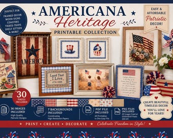 Paquete de decoración imprimible para el 4 de julio / Archivos PNG patrióticos / Decoraciones DIY para el Día de la Independencia / Decoración para fiestas / Paquete de manualidades de EE. UU.