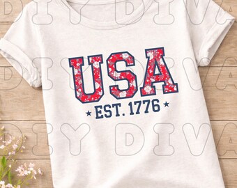 EE. UU. Est. 1776 / EE. UU. Floral patriótico PNG / Diseño de sublimación del 4 de julio / América vintage / Americana roja, blanca y azul / Cuatro de julio