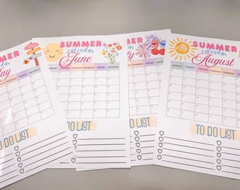 Summer Calendar Printable | May June July August Planner | Summer Planner Pages | Printable Monthly Calendar | Summer Bucket List