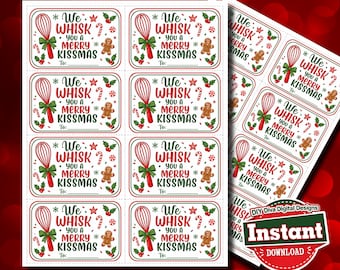 We Whisk You A Merry Kissmas Tag, Christmas Favor Tag Printable Teacher Gift Tag Co-Worker Gift Tag, Kitchen Themed Christmas Gift Kraft
