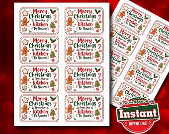 Merry Christmas from Our Kitchen, Christmas Favor Tag Printable Teacher Gift Tag Co-Worker Gift Tag, Kitchen Themed Christmas Gift Kraft