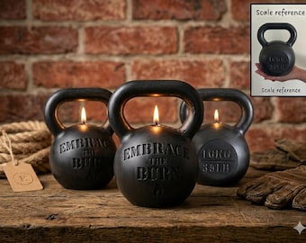 Kettlebell Candle: Soy-Paraffin Blend, Leather Scent, Home Gym Decor