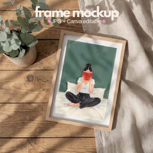 Wooden Frame Mockup, Canva Editable Flat Lay, Neutral Wall Art (Digital Download)