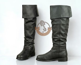 Handmade Genuine Leather Pirate Boots: Knee-High Renaissance Medieval Cosplay LARP