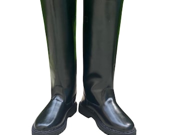 Handmade Black Leather Riding Boots – Military Style Tall Boots