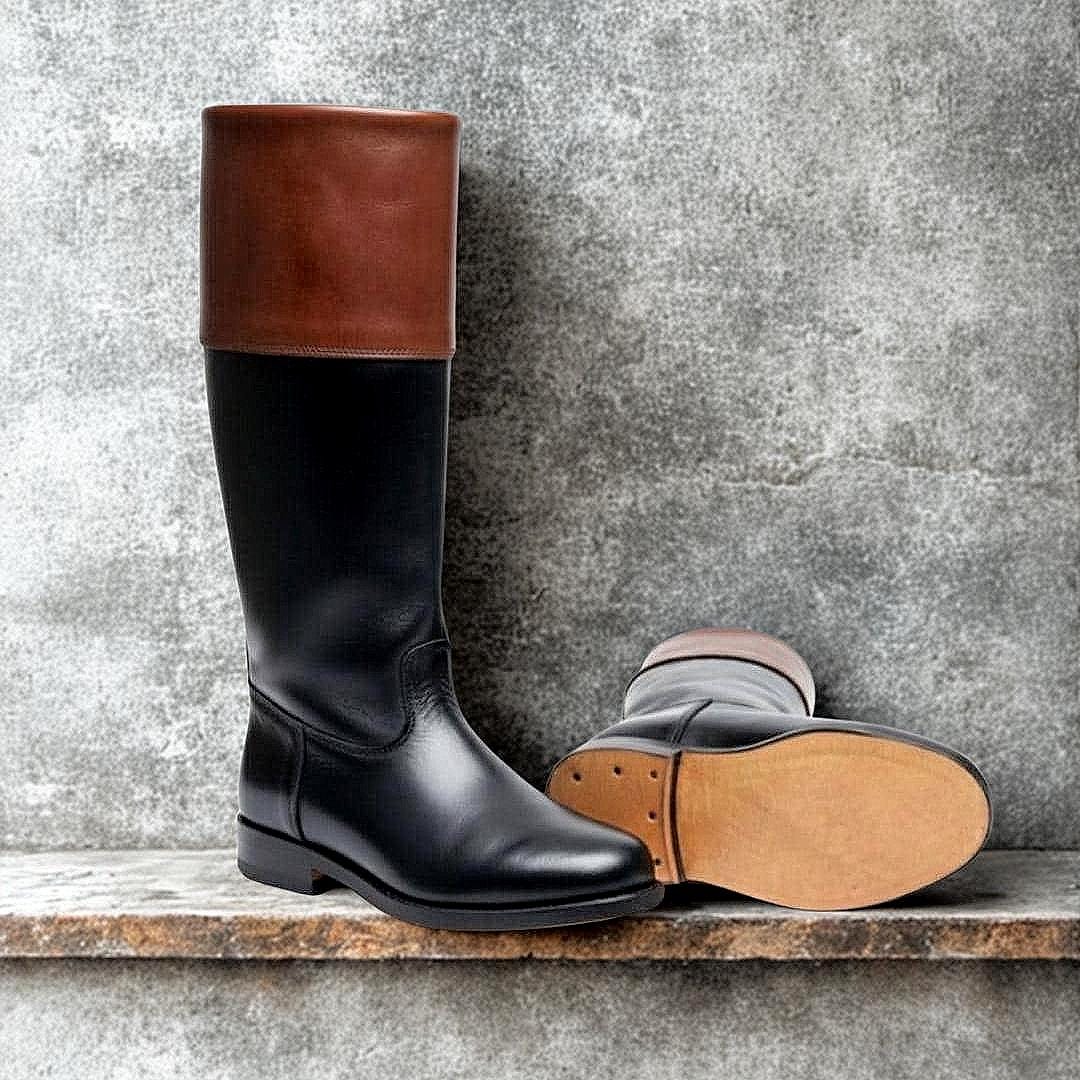Handmade Colonial Officer Riding Boots | Black & Brown Leather Cuff ...