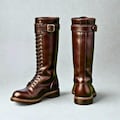 Handmade Full Grain Leather Engineer Boots, Tall Lace-Up Motorcycle Riding Footwear