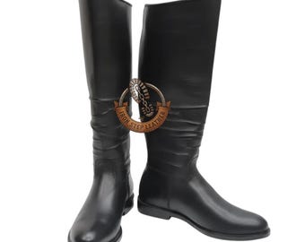 Men’s Black Leather Knee High Riding Boots – Tall Motorcycle Equestrian Fashion Boots