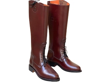 Handmade Brown Leather Officer Riding Boots | Tall Lace-Up Equestrian Heritage Fashion