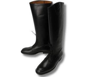 Handmade Black Leather Lace-Up Riding Boots – Vintage Military Style