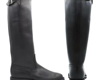 Handmade Leather Officer Riding Boots, German Style Black Cosplay Footwear