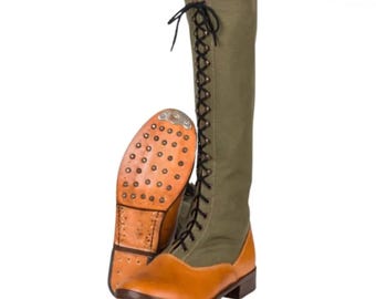 Handmade WWI-Era Inspired Tropical High Boots | Vintage Style Long Lace-Up Boots