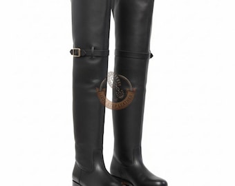 Handmade Leather Cavalier Boots, 17th Century Over Knee Reenactment Footwear