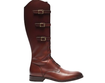 Handmade Brown Leather Riding Boots – Vintage Equestrian Lace-Up Tall Boots