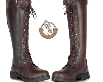 Dark Brown Leather Lace-Up Knee High Boots – Custom Riding Style Equestrian Men's Footwear