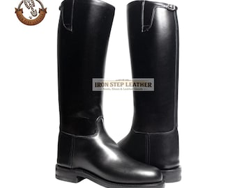 Men's Handmade Black Leather Knee High Riding Boots, Equestrian Motorcycle Dress Custom Sizing