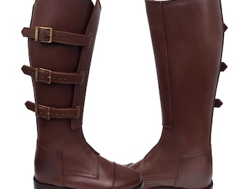 Handmade Brown Leather Cavalry Boots, US Officer Style Motorcycle Riding
