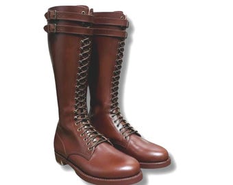 Handmade French Officer Leather Riding Boots, Vintage Equestrian Military Style Tall Knee High Leather Boots for Horse Riding, Reenactments
