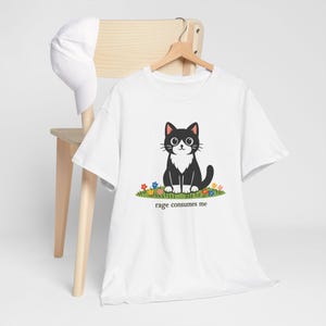Funny Cat Meme Shirt Rage Consumes Me Tee, Deadpan Tuxedo Cat Graphic T-Shirt, Indie Cat Humor Shirt, Grumpy Cat Meme Tee, Cat Lover Gift