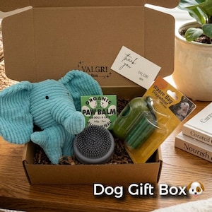 Small Dog Essentials Gift Box, Plush Toy, Paw Balm, Grooming Brush