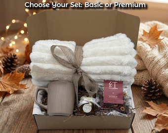 Mother's Day Gift Box, Cozy Spa Gift Basket for Mom, Hygge Blanket and Mug Set, Mothers Day Gift from Daughter, Birthday Gift for Her