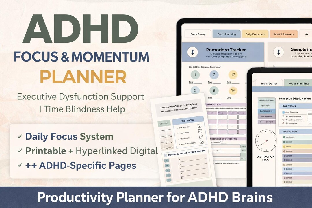 ADHD Planner Printable and Digital – Executive Dysfunction & Time ...