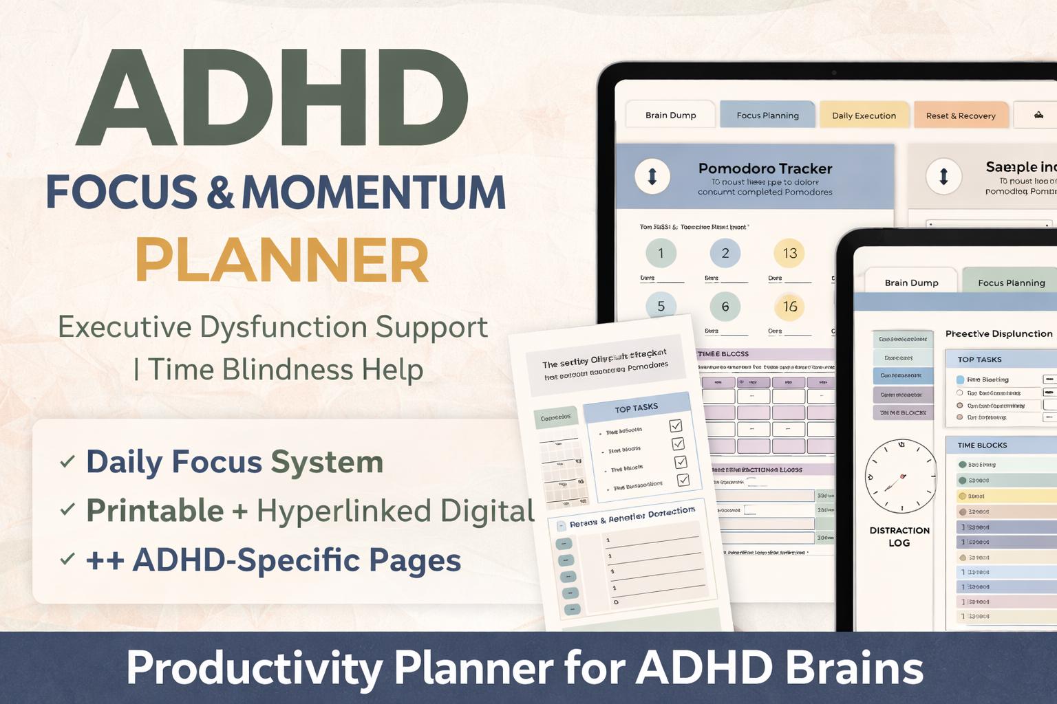 ADHD Planner Printable and Digital – Executive Dysfunction & Time ...