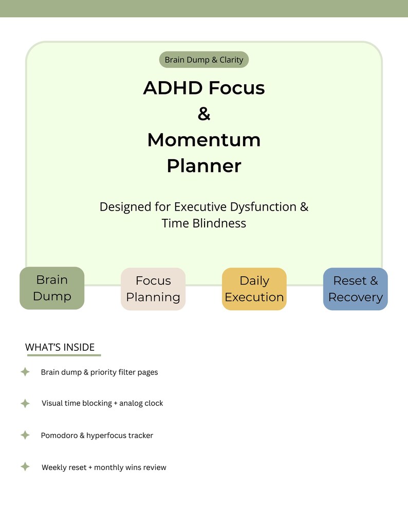 ADHD Planner Printable and Digital – Executive Dysfunction & Time ...