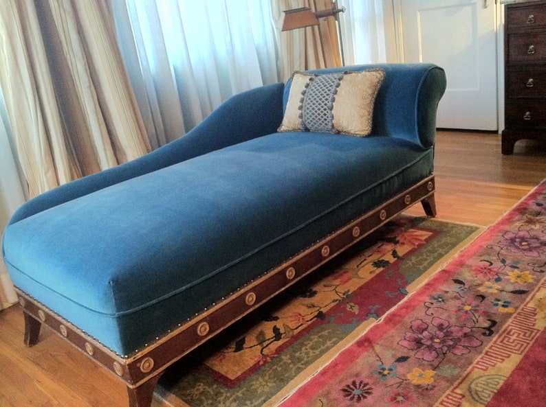 Antique Heavy Teal Cotton Velvet Italian Carved Chaise Longue Etsy