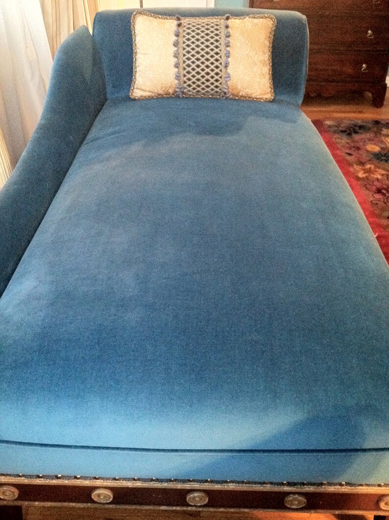 Antique Heavy Teal Cotton Velvet Italian Carved Chaise Longue Etsy