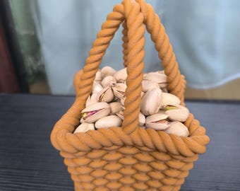 Rustic Wood Style Basket with Handle – Woven Organizer – Decorative Storage Basket – Small Fruit Basket – Wood Look Decor