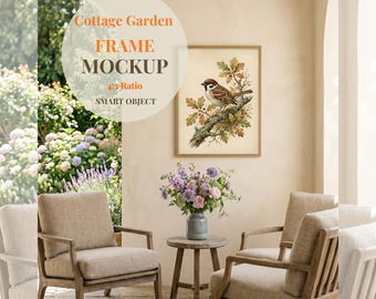 4x5 Porträt Rahmen Mockup PSD, Neutrales Cottage Wand Kunst Mockup, gestaltete Stock Fotografie, druckbare Kunst Mockup, rustikales Wohnambiente
