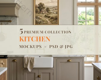 English Cottage Kitchen Mockup Bundle, Frame Mockups for Etsy Sellers, Vertical and Horizontal PSD Mockups
