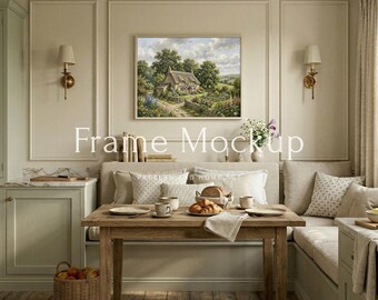 5x4 Horizontal Frame Mockup Vintage Breakfast Nook, Kitchen Dining Art Display, English Country Cottage Interior, Farmhouse Dining Room
