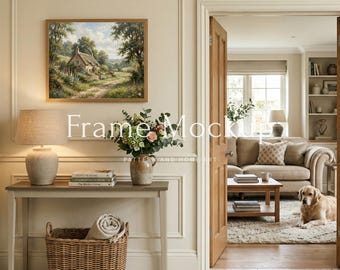 5x4 Horizontal Frame Mockup Vintage Hallway View, Living Room Interior Art Display, English Cottage Style, Aesthetic, Sweet dog