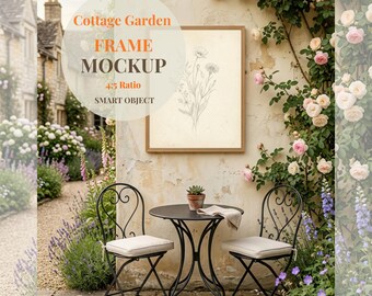 Outdoor Garten Mockup 4x5, Rose Cottage Wand Kunst Display, Terrassenrahmen Mockup, Smart Objekt PSD, Canva Hintergrund, Vintage Blumenästhetik