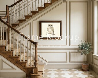 5x4 Horizontal Frame Mockup Vintage Bedroom View, English Cottage Hallway Art Display, Aesthetic Home Interior, Farmhouse Wall Mockup JPG