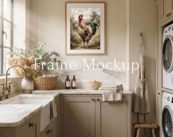 Watercolor Stag Frame Mockup, Laundry Room Wall Art Display, Farmhouse Mudroom Deer Print Mockup, PSD JPG Digital Download