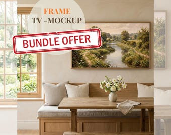 5 TV Rahmen Mockup Bundle Vol 2, Samsung Rahmen TV Kunst Display, Vintage Cottagecore Interieur, Smart Objekt Psd, Canva Jpg Digitaler Download
