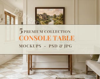 Console Table Mockup Bundle, Entryway Wall Art Mockups, Vertical and Horizontal PSD, English Cottage Interior