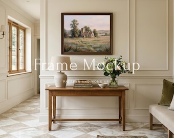 5x4 Horizontal Frame Mockup Vintage Hallway Decor, Console Table Art Display, English Country Home Interior, Farmhouse Entryway Mockup