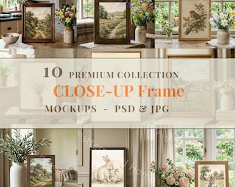 10 Rahmen Mockups Bundle PSD, Rustikale Holzrahmen Sammlung, Cottagecore Interior Mega Pack, Bauernhaus Kunst Display, Nahaufnahme Mockup Bundle